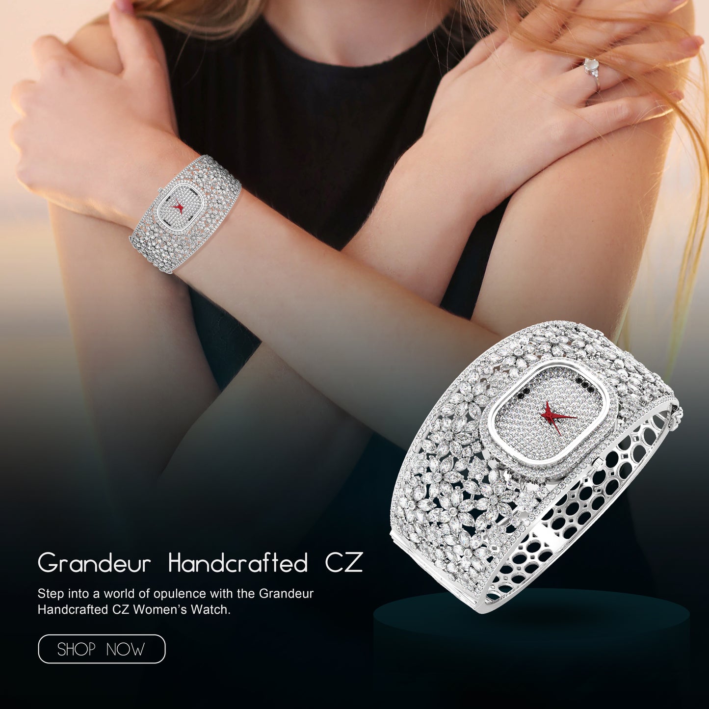 Grandeur Women’s Handcrafted CZ Watch